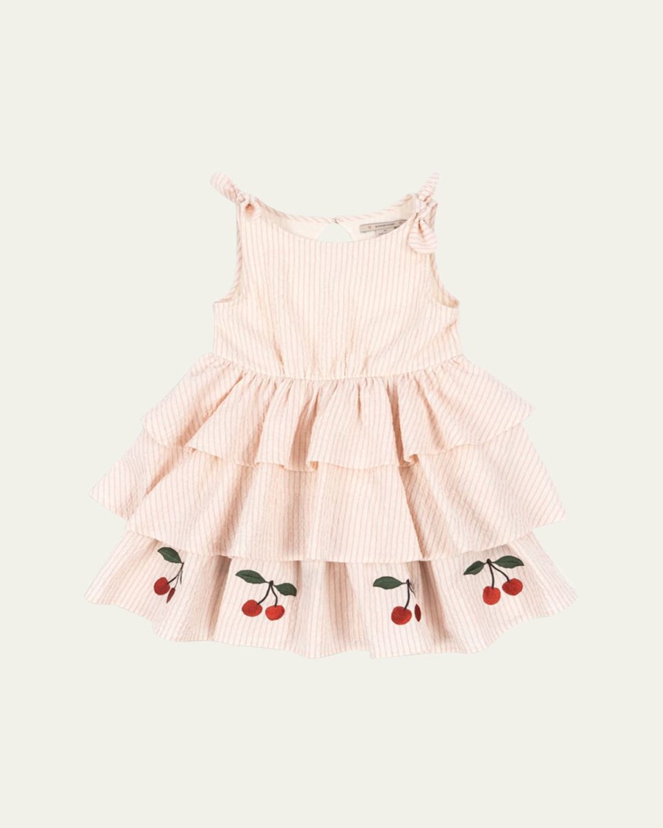 Girl's Ellie Cherry Embroidered Layered Dress, Size 2-10